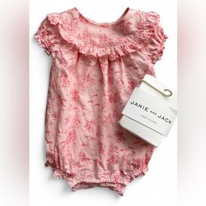 Janie and Jack Pink Horse Toile Ruffle Romper Baby Bubble Equestrian